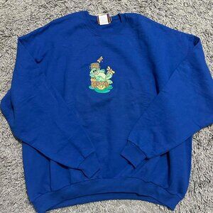 Embroidered Frog Crewneck Vintage Boho Granola Girl Crew Neck Size XL